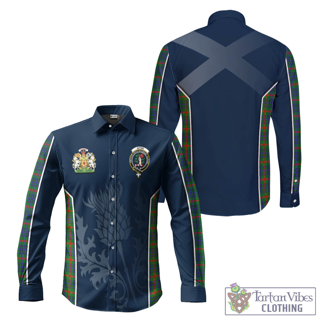 Tartan Vibes Clothing Aiton Tartan Long Sleeve Button Up Shirt with Family Crest and Scottish Thistle Vibes Sport Style