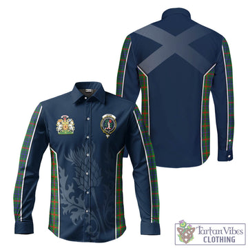 Aiton Tartan Long Sleeve Button Up Shirt with Family Crest and Scottish Thistle Vibes Sport Style