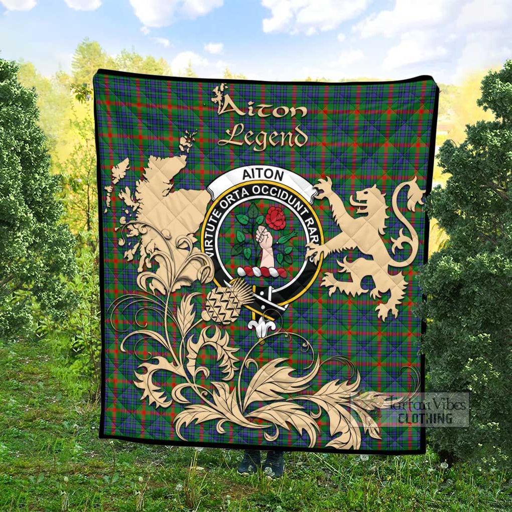 Tartan Vibes Clothing Aiton Tartan Quilt with Family Crest and Scottish Symbol Style