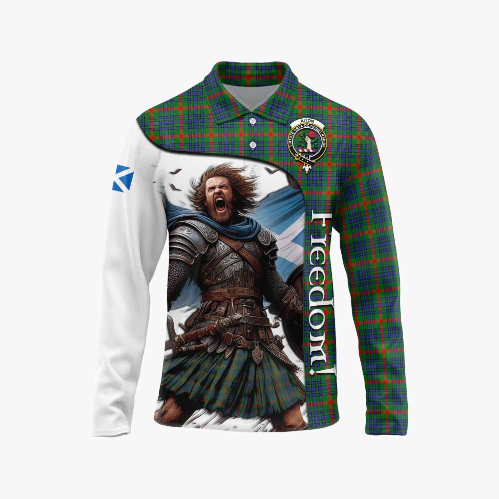 Tartan Vibes Clothing Aiton Crest Tartan Long Sleeve Polo Shirt Inspired by the Freedom of Scottish Warrior