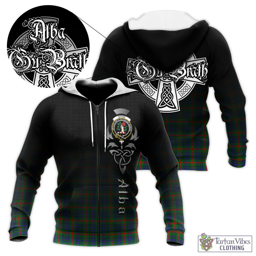 Tartan Vibes Clothing Aiton Tartan Knitted Hoodie Featuring Alba Gu Brath Family Crest Celtic Inspired