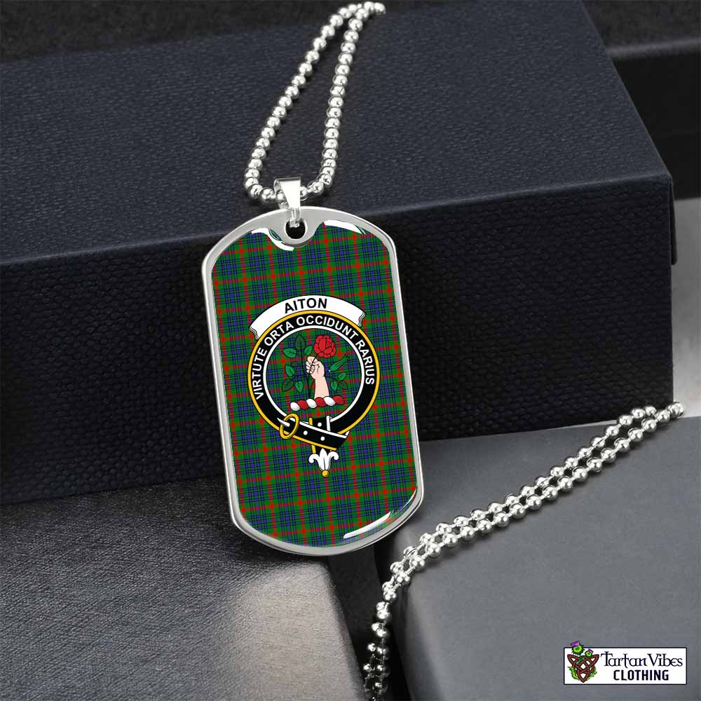 Aiton Tartan Dog Tag Necklace with Family Crest Silver No - Tartan Vibes Clothing