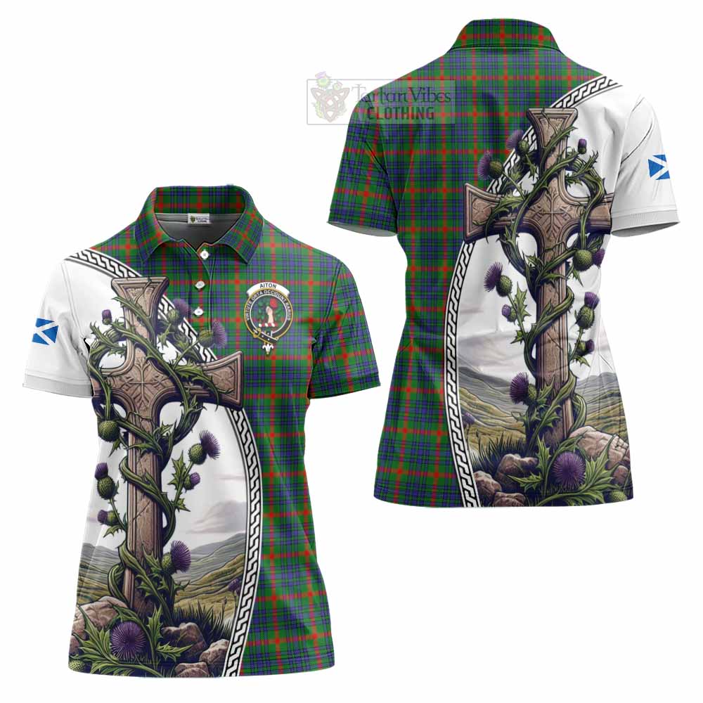 Tartan Vibes Clothing Aiton Tartan Women's Polo Shirt with Family Crest and St. Andrew's Cross Accented by Thistle Vines