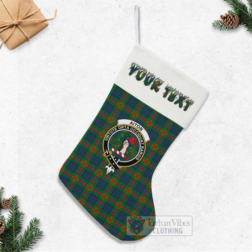 Tartan Vibes Clothing Aiton Tartan Family Crest Christmas Stocking with Personalized Text