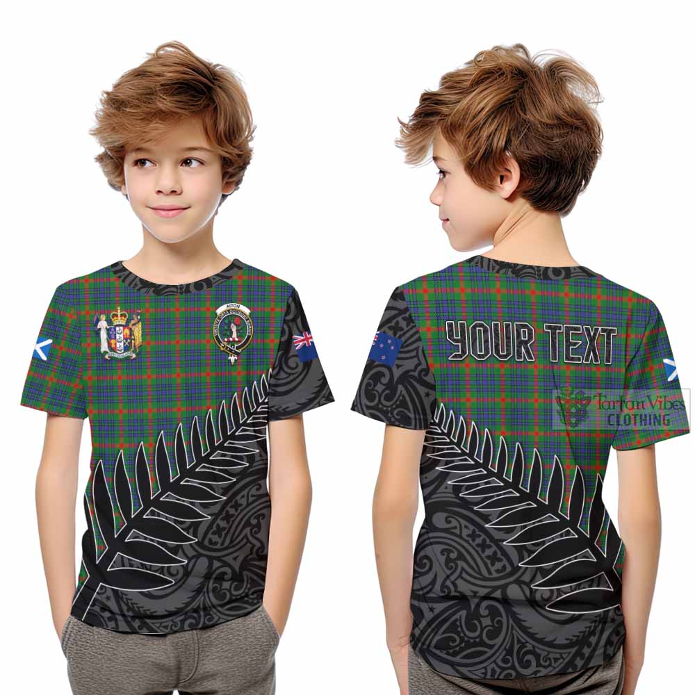 Tartan Vibes Clothing Aiton Crest Tartan Kid T-Shirt with New Zealand Silver Fern Half Style