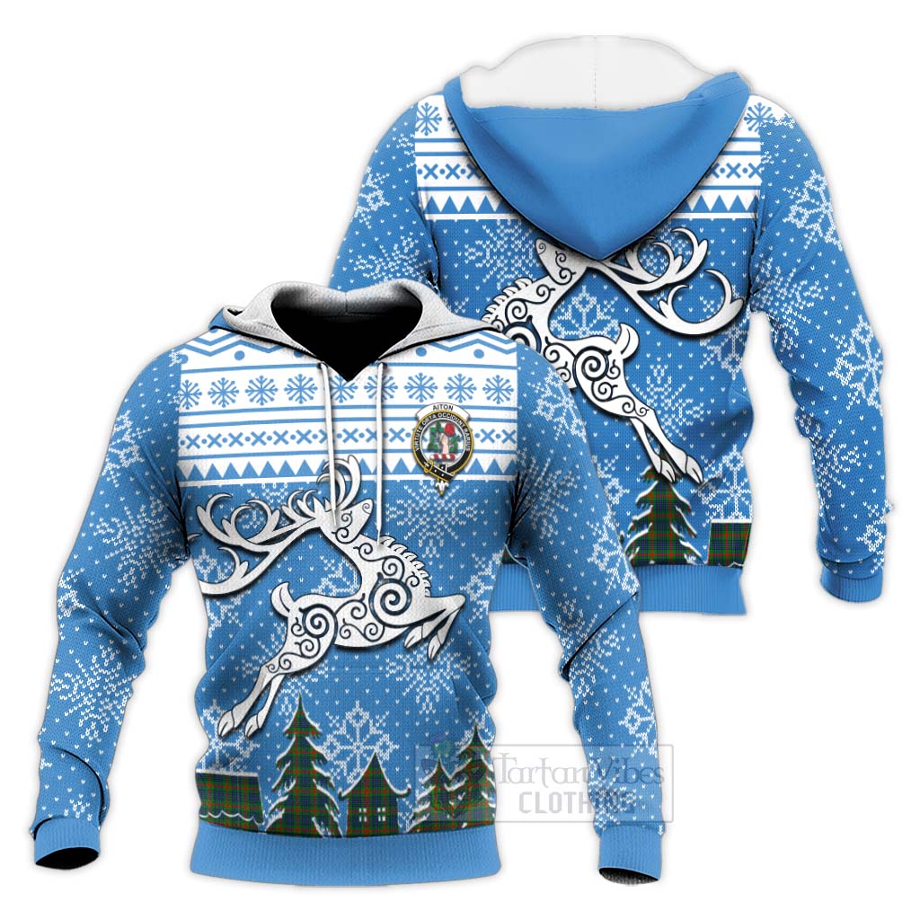 Tartan Vibes Clothing Aiton Clan Christmas Knitted Hoodie Celtic Reindeer Style