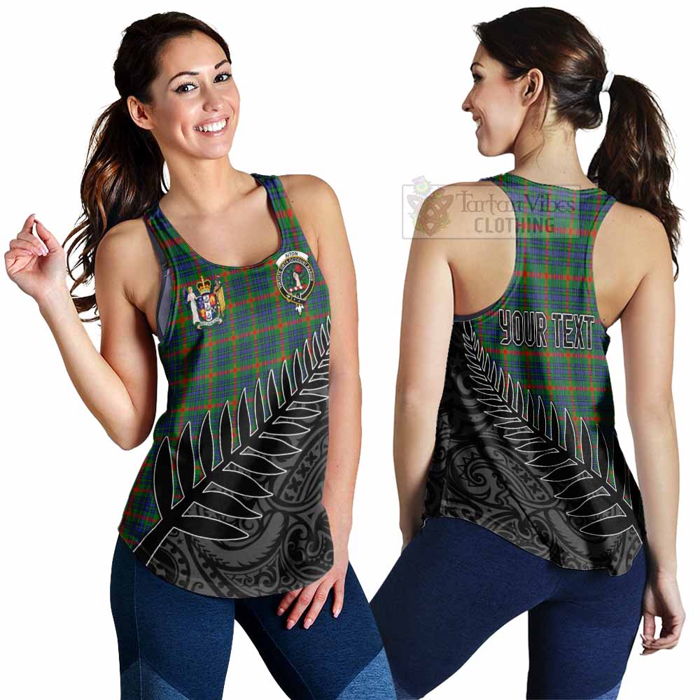 Tartan Vibes Clothing Aiton Crest Tartan Women's Racerback Tanks with New Zealand Silver Fern Half Style