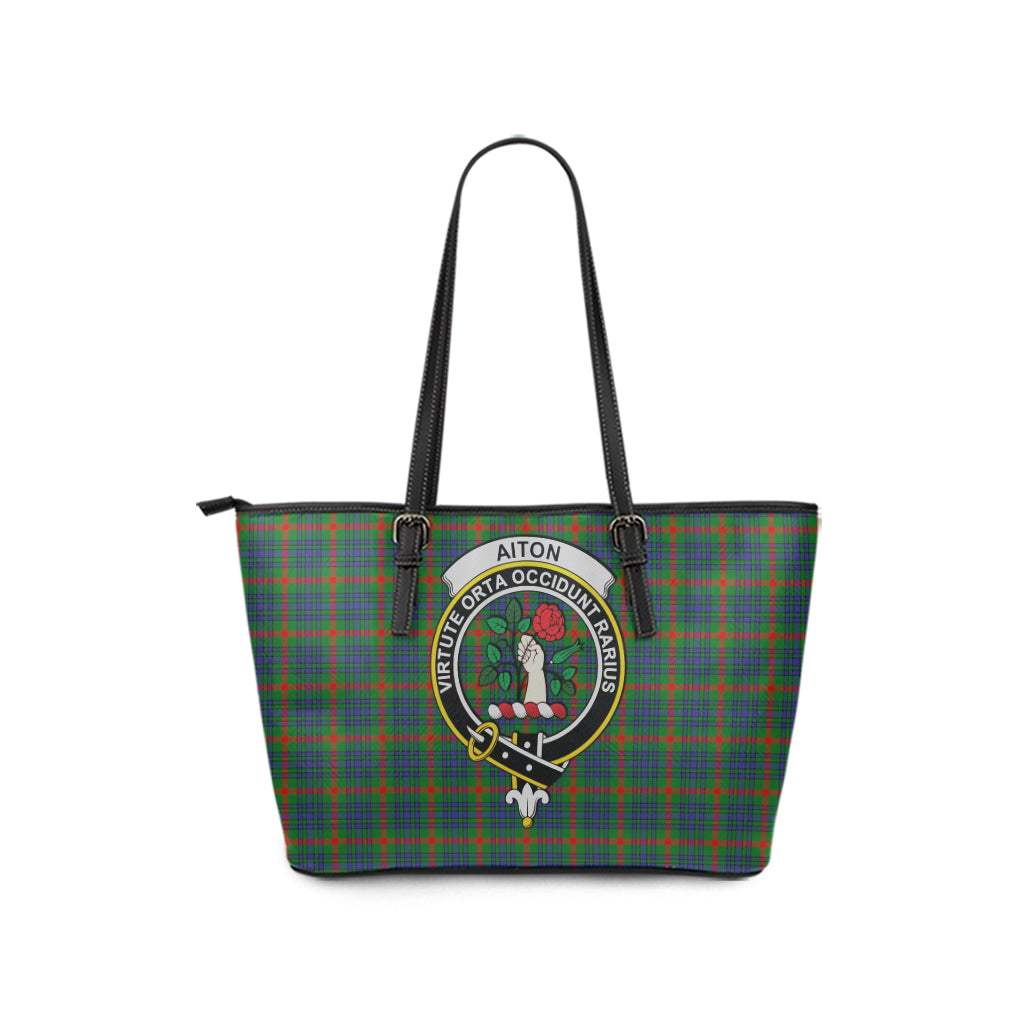 Aiton Tartan Leather Tote Bag with Family Crest - Tartanvibesclothing