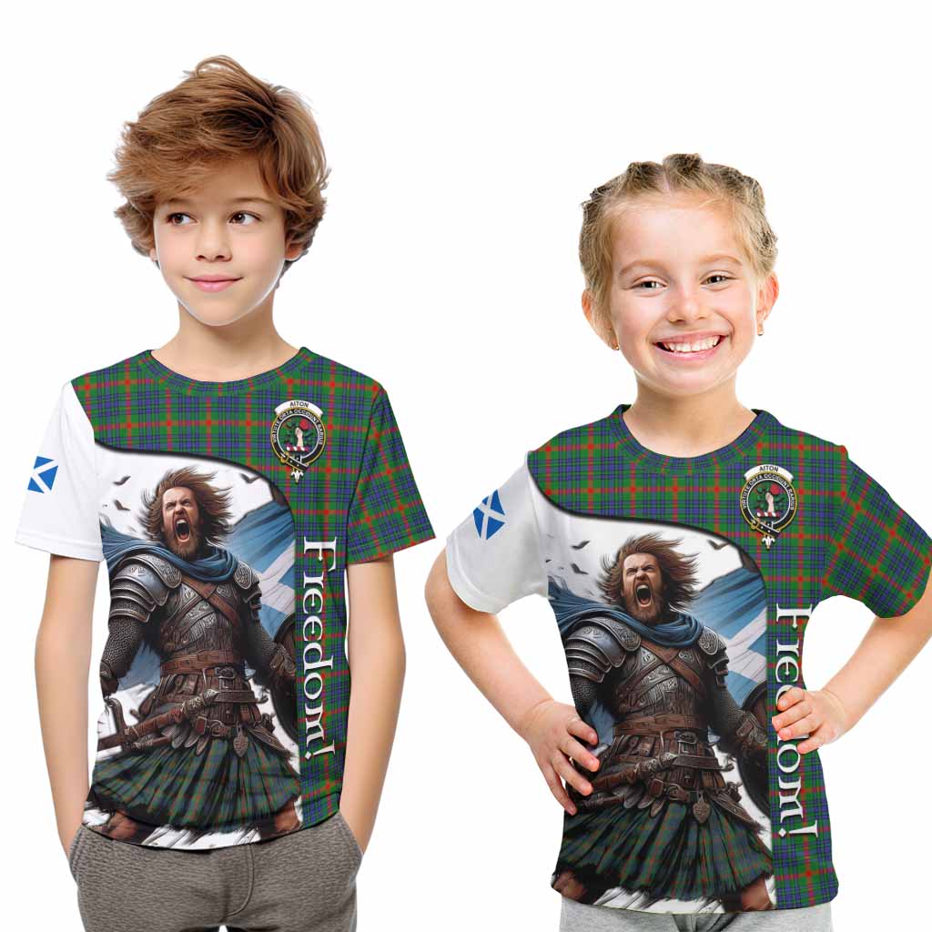 Tartan Vibes Clothing Aiton Crest Tartan Kid T-Shirt Inspired by the Freedom of Scottish Warrior