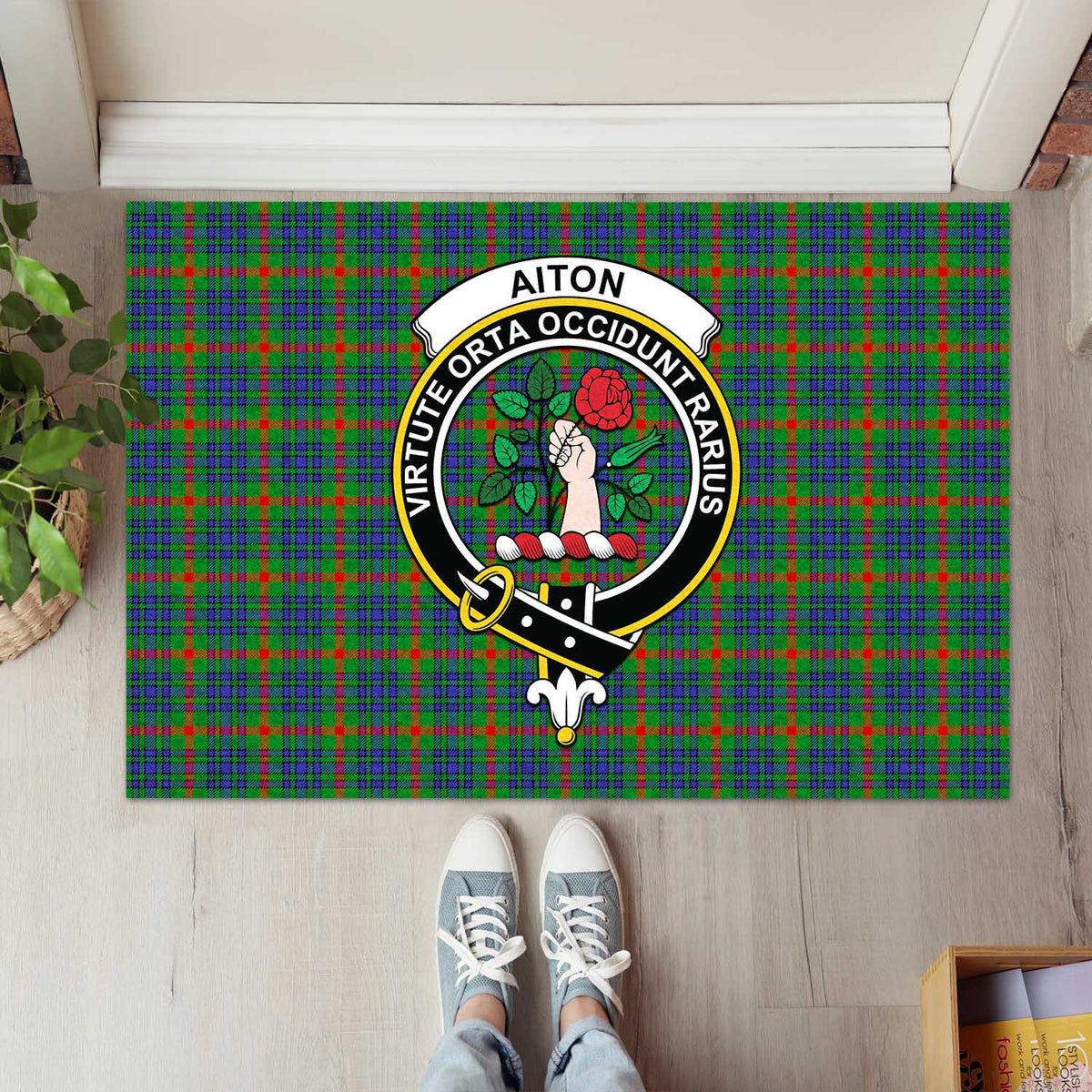 Aiton Tartan Rubber Doormat with Family Crest L 60*90cm - Tartan Vibes Clothing