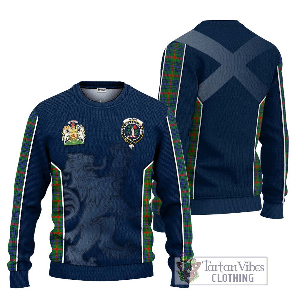 Aiton Tartan Knitted Sweater with Family Crest and Lion Rampant Vibes Sport Style Unisex - Tartan Vibes Clothing