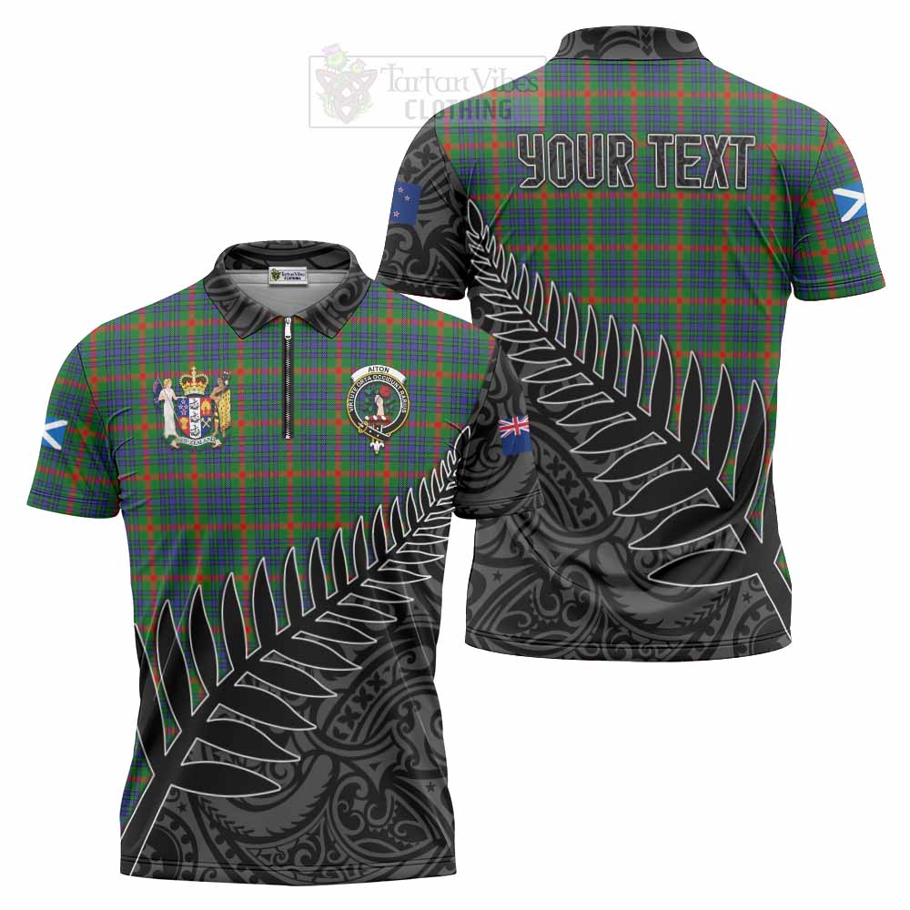 Tartan Vibes Clothing Aiton Crest Tartan Zipper Polo Shirt with New Zealand Silver Fern Half Style