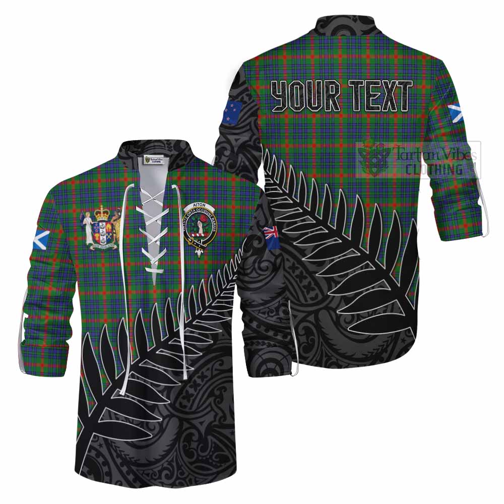 Tartan Vibes Clothing Aiton Crest Tartan Ghillie Kilt Shirt with New Zealand Silver Fern Half Style