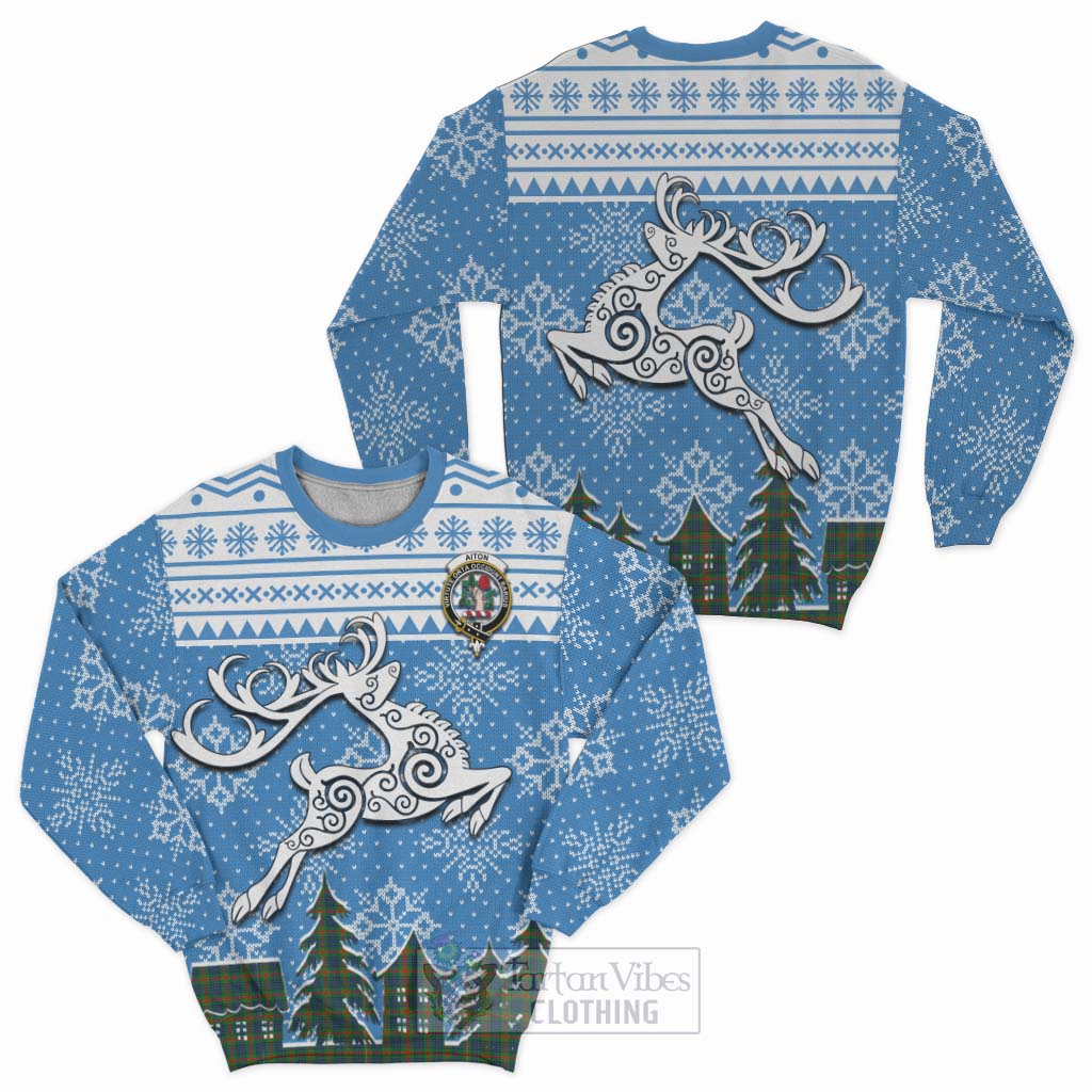 Tartan Vibes Clothing Aiton Clan Christmas Sweatshirt Celtic Reindeer Style