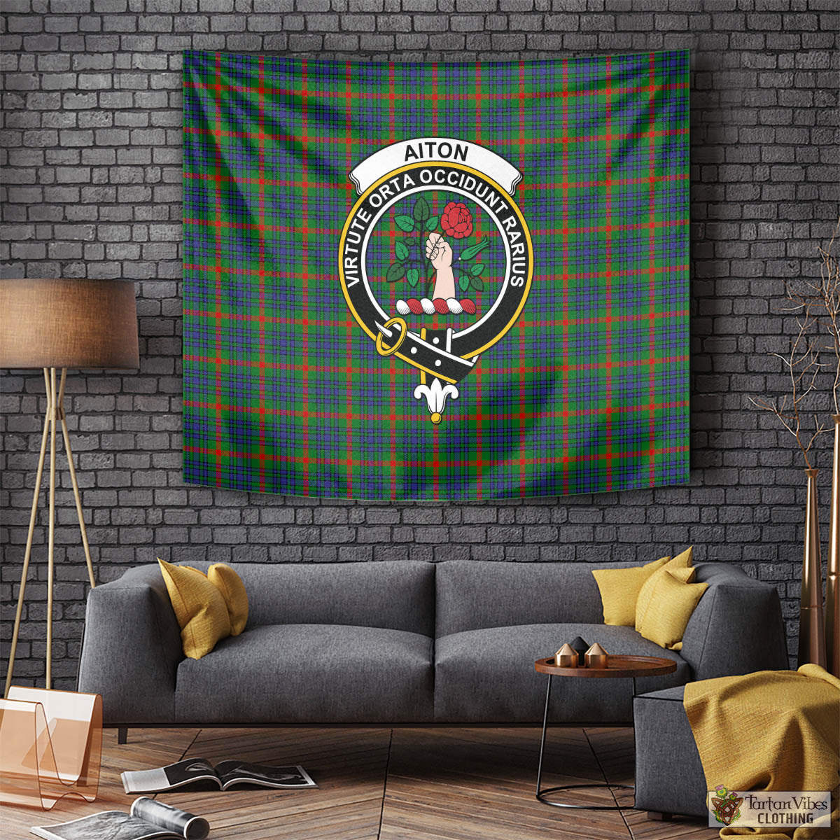 Tartan Vibes Clothing Aiton Tartan Tapestry Wall Hanging and Home Decor for Room with Family Crest