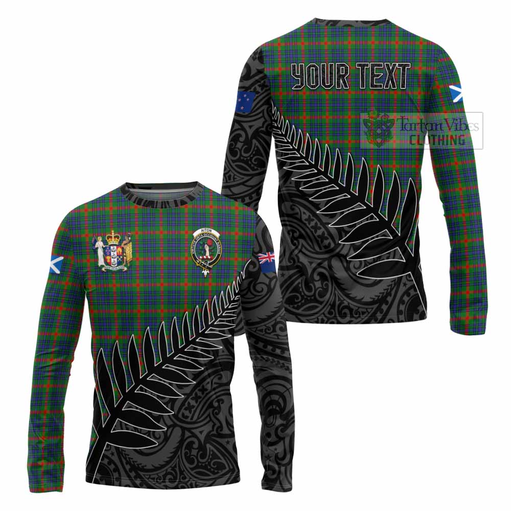 Tartan Vibes Clothing Aiton Crest Tartan Long Sleeve T-Shirt with New Zealand Silver Fern Half Style