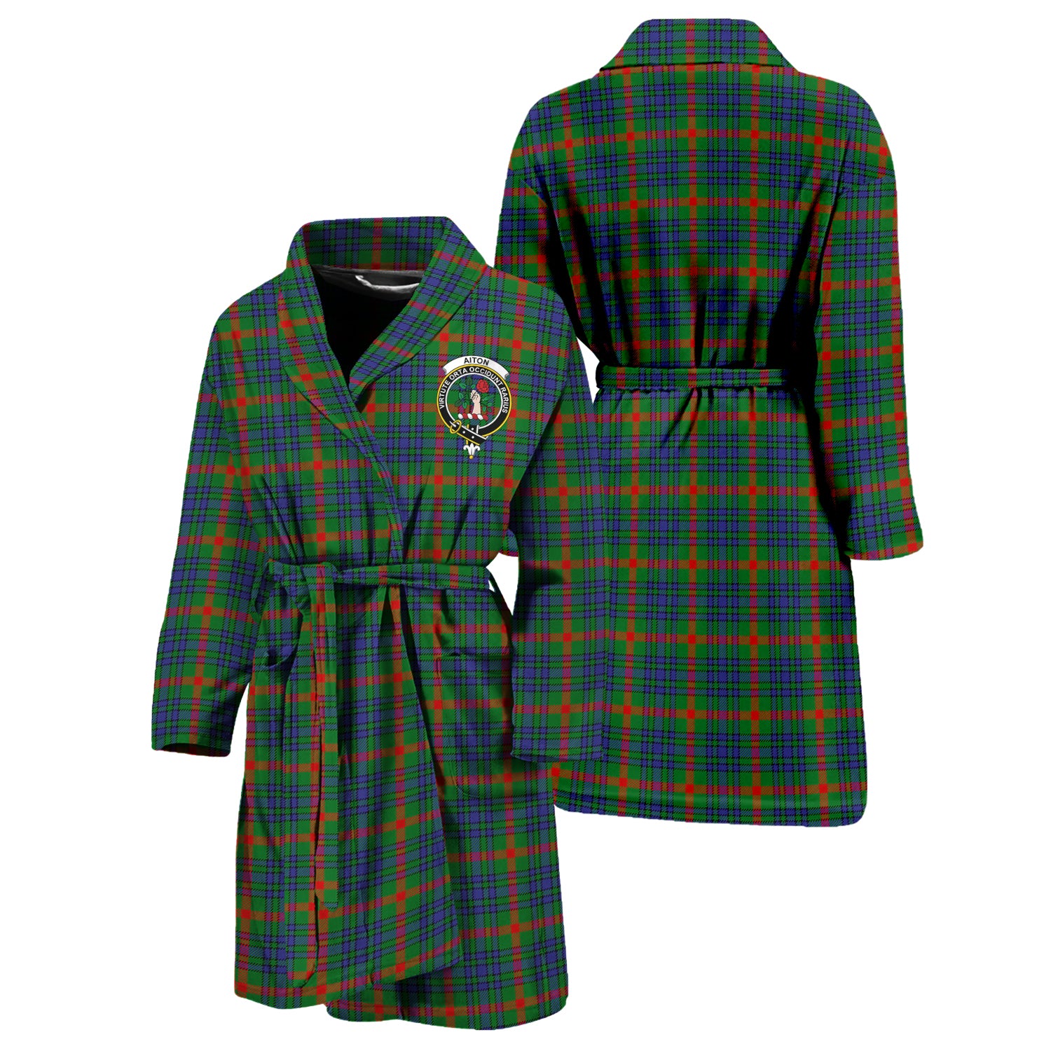 Aiton Tartan Bathrobe with Family Crest Unisex S - Tartan Vibes Clothing