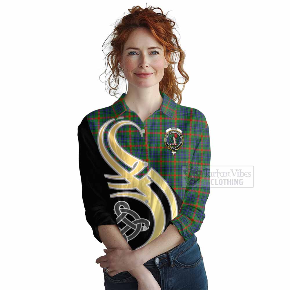 Tartan Vibes Clothing Aiton Tartan Women's Casual Shirt with Family Crest and Celtic Symbol Style