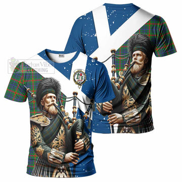 Aiton Tartan T-Shirt with Family Crest Scottish Bagpiper Vibes