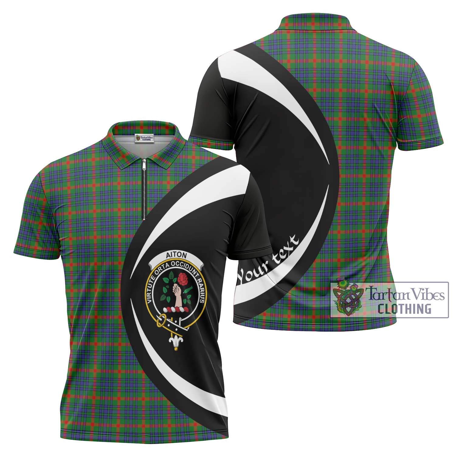 Tartan Vibes Clothing Aiton Tartan Zipper Polo Shirt with Family Crest Circle Style