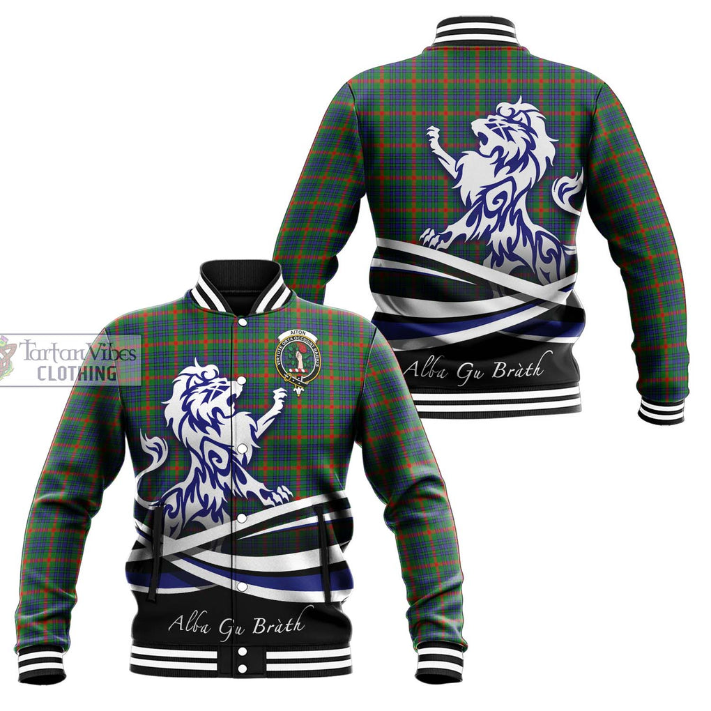 Aiton Tartan Baseball Jacket with Alba Gu Brath Regal Lion Emblem Unisex - Tartanvibesclothing Shop