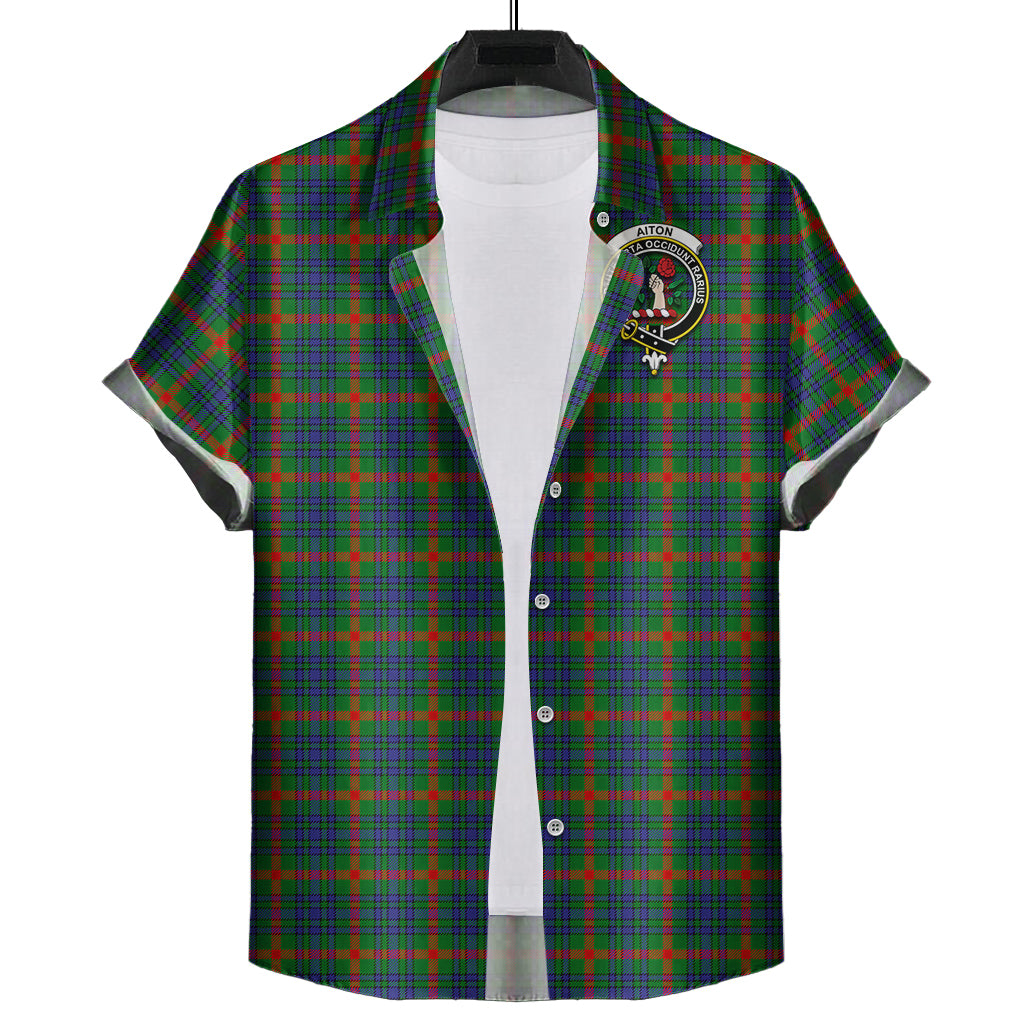 Aiton Tartan Short Sleeve Button Down Shirt with Family Crest - Tartanvibesclothing