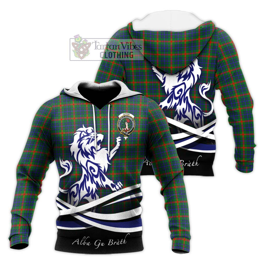 Aiton Tartan Knitted Hoodie with Alba Gu Brath Regal Lion Emblem Unisex Knitted Pullover Hoodie - Tartanvibesclothing Shop