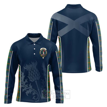 Aiton Tartan Long Sleeve Polo Shirt with Family Crest and Scottish Thistle Vibes Sport Style Unisex - Tartan Vibes Clothing