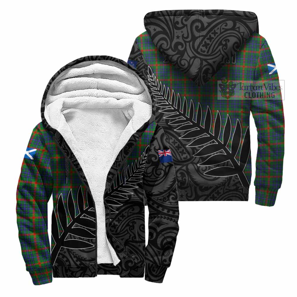 Tartan Vibes Clothing Aiton Crest Tartan Sherpa Hoodie with New Zealand Silver Fern Half Style