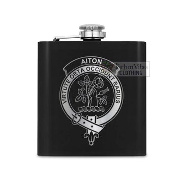 Aiton Crest Hip Flask Set 7oz Black Stainless Steel with A Gift Box