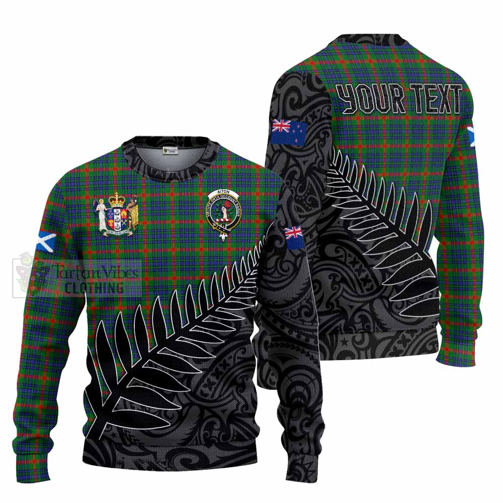 Tartan Vibes Clothing Aiton Crest Tartan Knitted Sweater with New Zealand Silver Fern Half Style