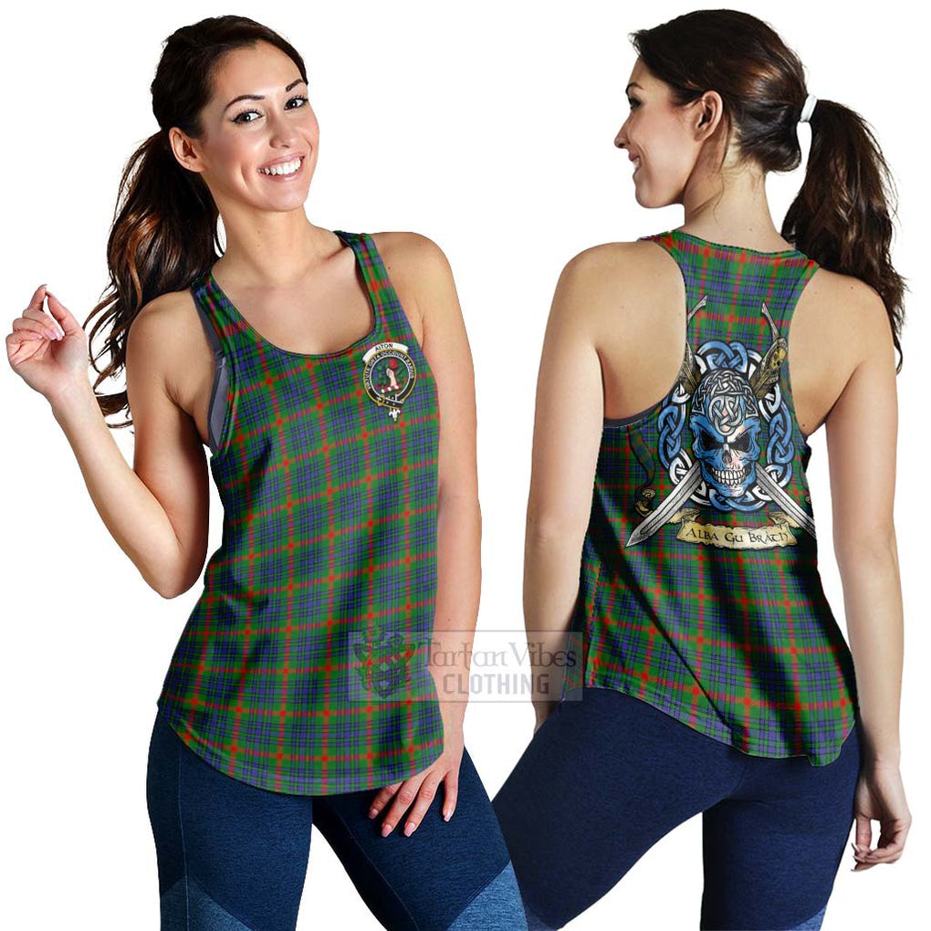 Tartan Vibes Clothing Aiton Tartan Women's Racerback Tanks with Family Crest Celtic Skull Style