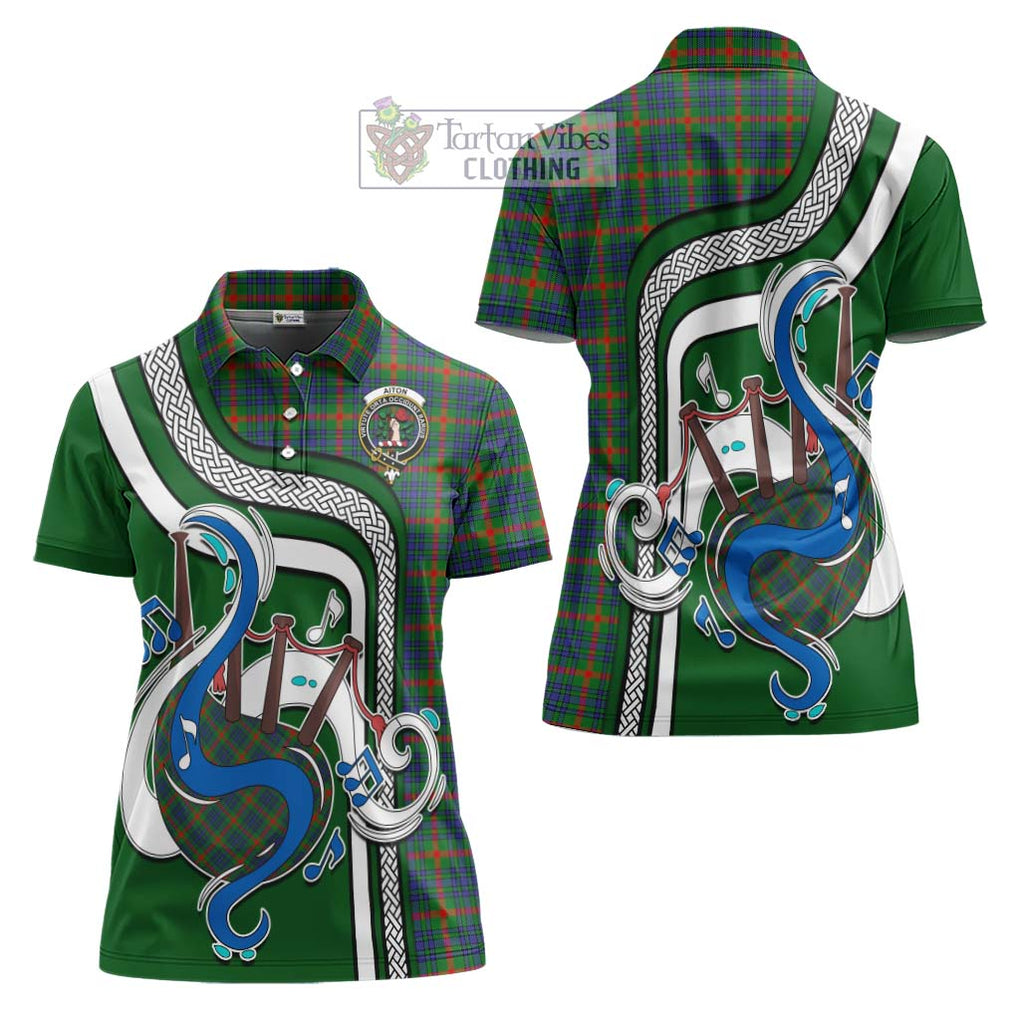 Aiton Tartan Women's Polo Shirt with Epic Bagpipe Style Women - Tartanvibesclothing Shop