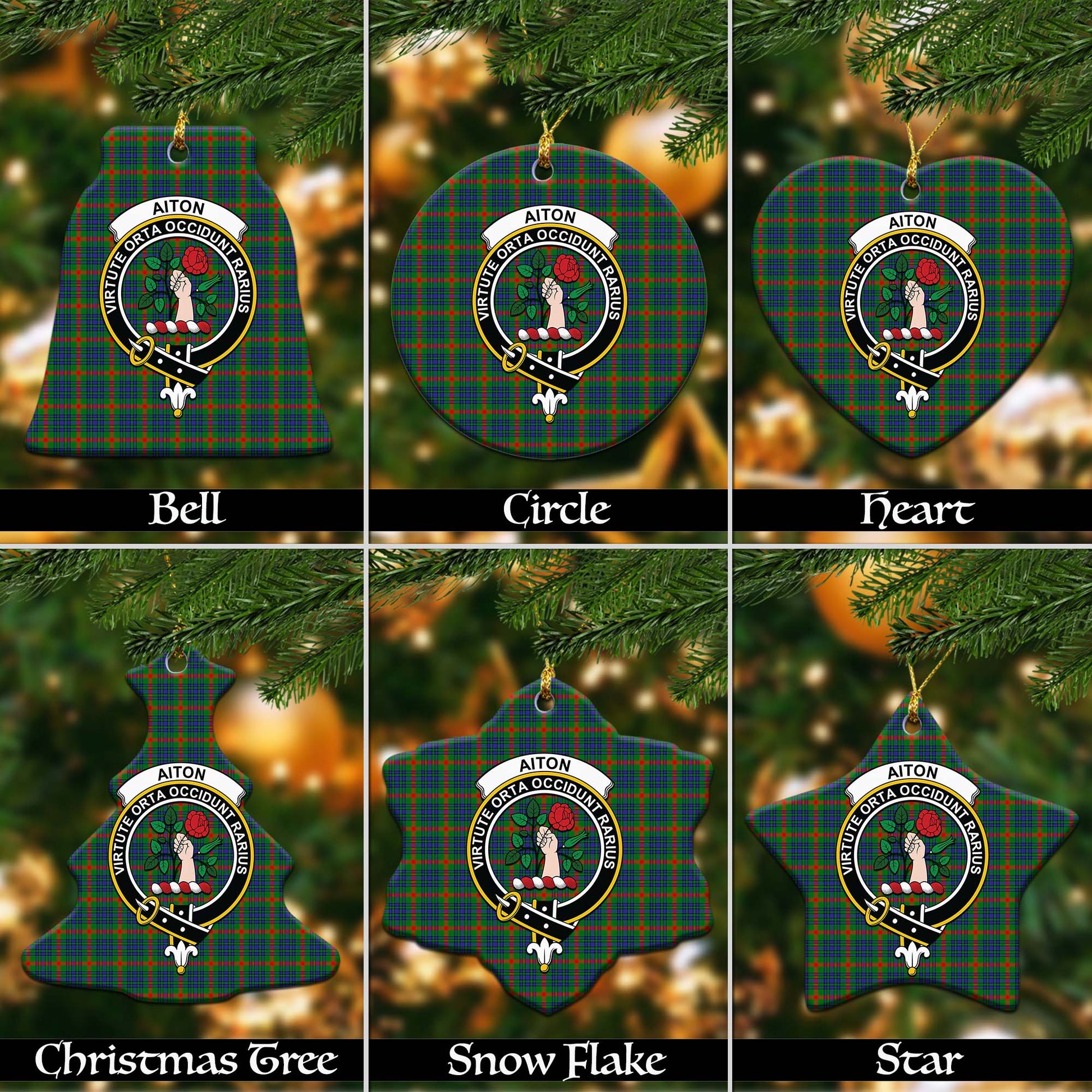 Aiton Tartan Christmas Ornaments with Family Crest Ceramic Bell Pack 1: ornament * 1 piece - Tartanvibesclothing