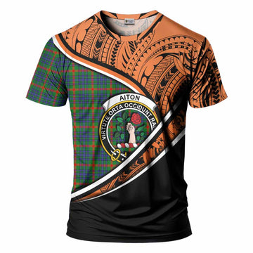 Aiton Crest Tartan T-Shirt with Polynesian Vibes Style - Orange Version