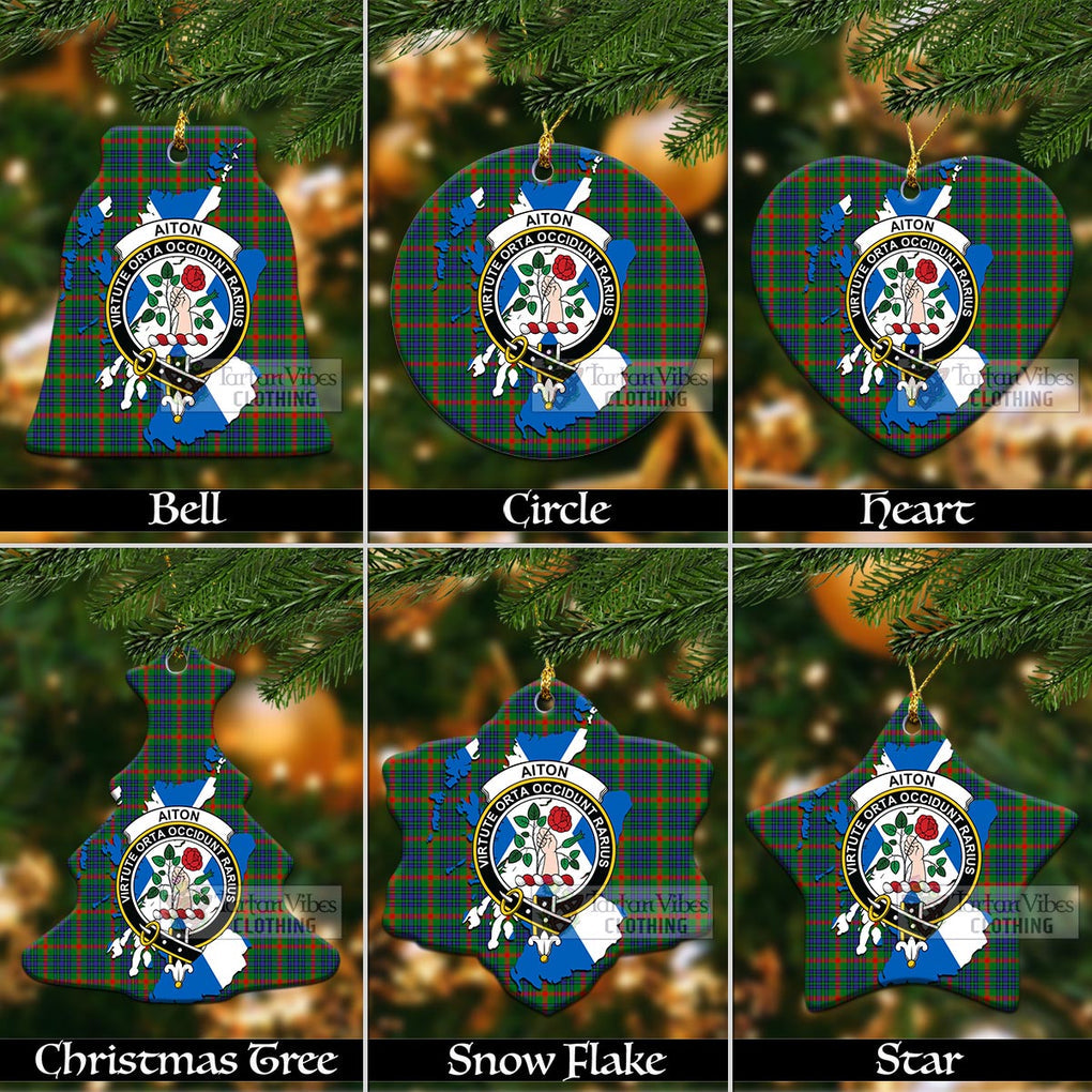 Tartan Vibes Clothing Aiton Tartan Christmas Ornament with Family Crest and Scotland Map