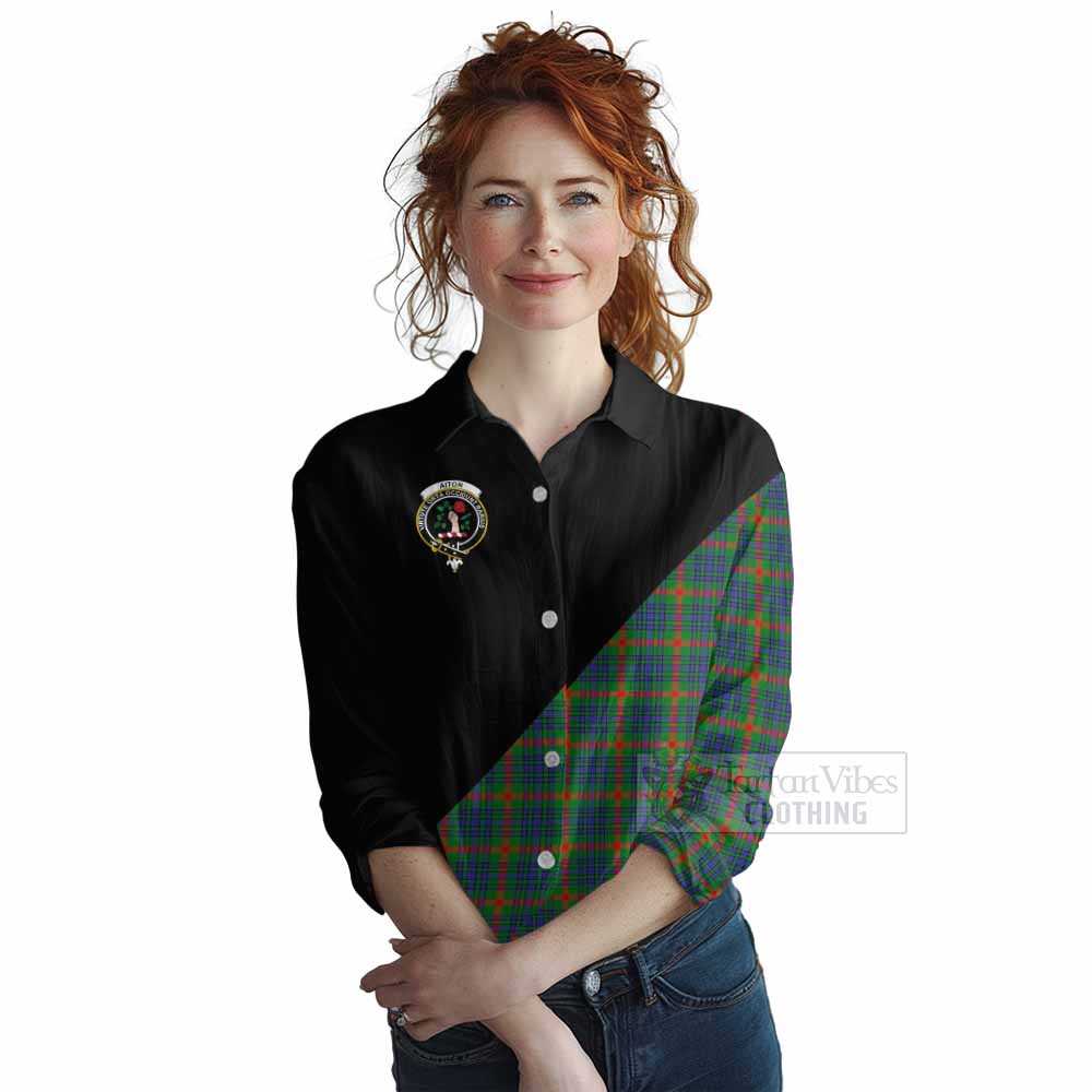 Tartan Vibes Clothing Aiton Tartan Women's Casual Shirt with Family Crest and Military Logo Style