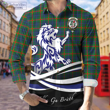 Aiton Tartan Long Sleeve Button Up Shirt with Alba Gu Brath Regal Lion Emblem Men's Shirt - Tartan Vibes Clothing