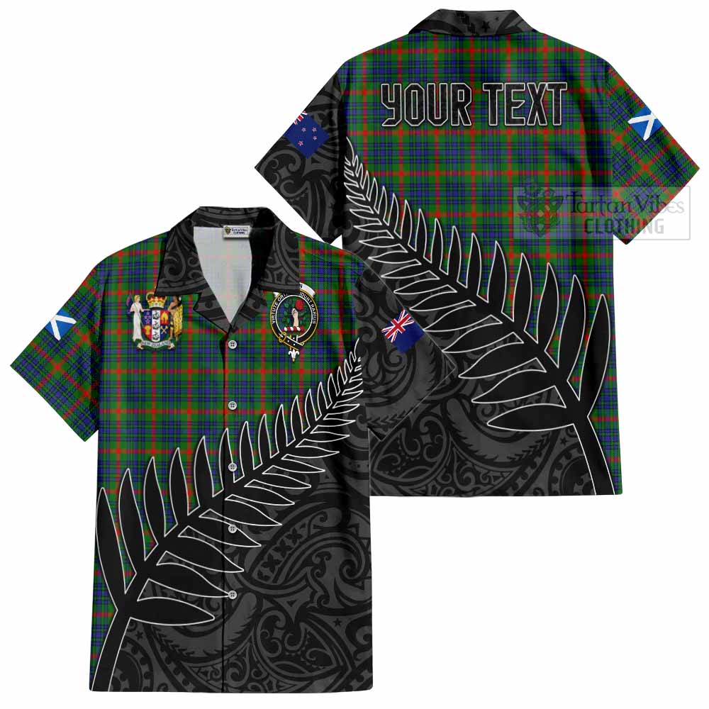 Tartan Vibes Clothing Aiton Crest Tartan Short Sleeve Button Shirt with New Zealand Silver Fern Half Style