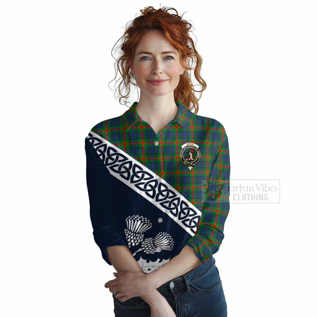 Tartan Vibes Clothing Aiton Tartan Women's Casual Shirt Featuring Thistle and Scotland Map