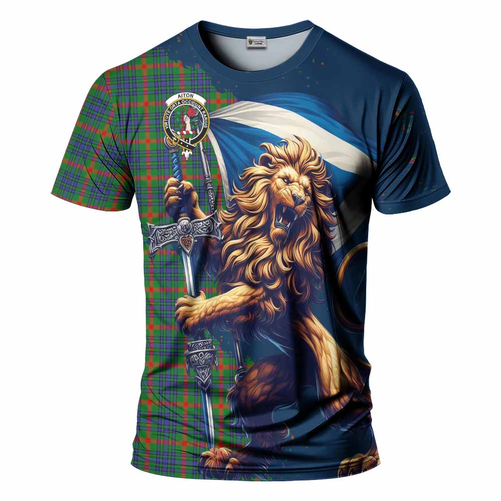 Tartan Vibes Clothing Aiton Tartan Family Crest T-Shirt with Scottish Majestic Lion