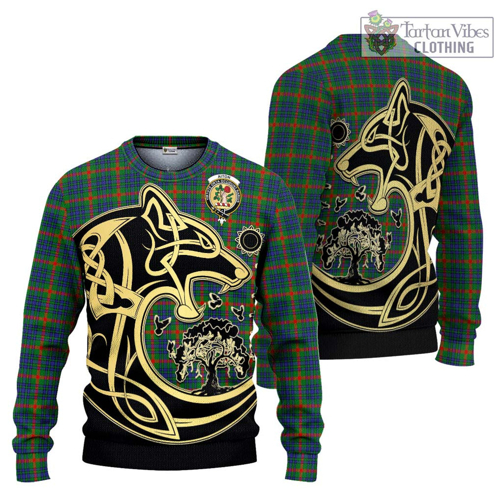 Aiton Tartan Knitted Sweater with Family Crest Celtic Wolf Style Unisex - Tartan Vibes Clothing