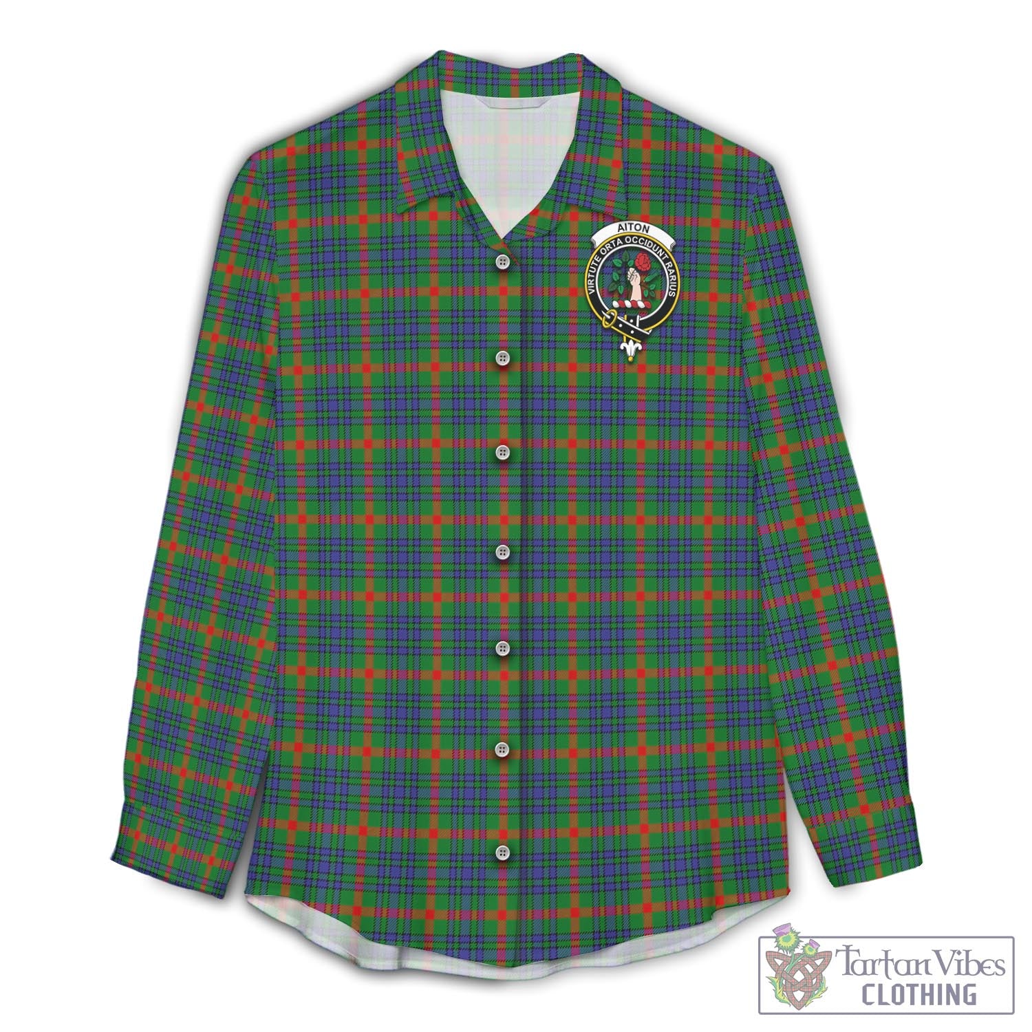 Tartan Vibes Clothing Aiton Tartan Womens Casual Shirt with Family Crest