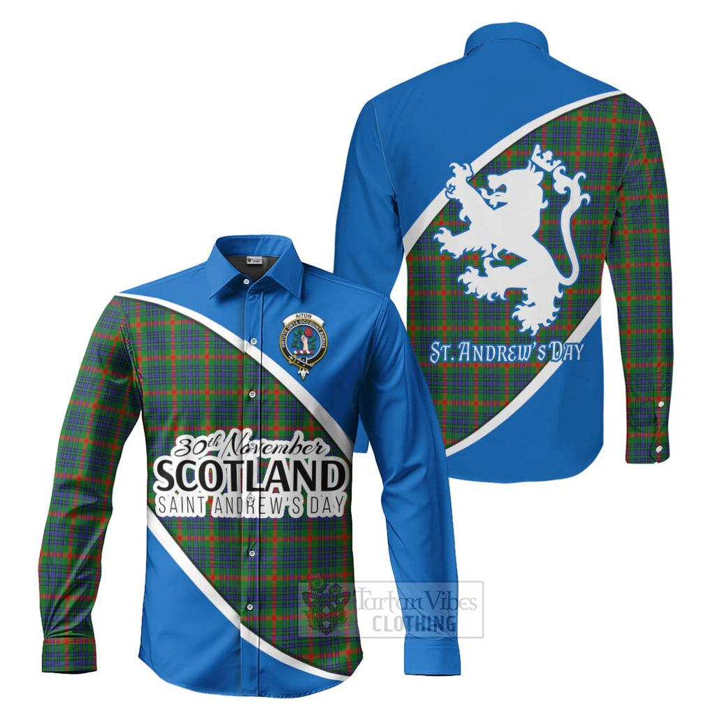 Tartan Vibes Clothing Aiton Family Crest Tartan Long Sleeve Button Shirt Celebrate Saint Andrew's Day in Style