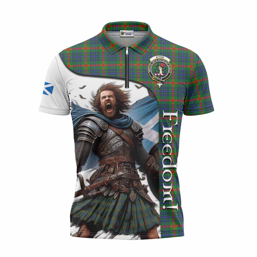 Tartan Vibes Clothing Aiton Crest Tartan Zipper Polo Shirt Inspired by the Freedom of Scottish Warrior