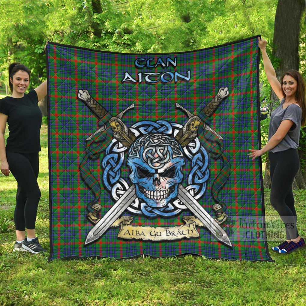 Tartan Vibes Clothing Aiton Tartan Quilt with Celtic Skull Alba Gu Brath Style