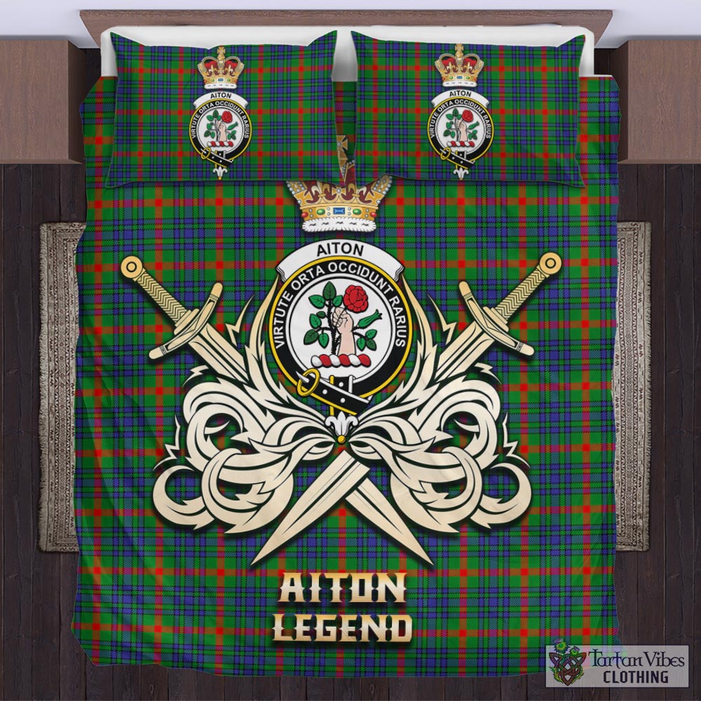 Tartan Vibes Clothing Aiton Tartan Bedding Set with Clan Crest and the Golden Sword of Courageous Legacy