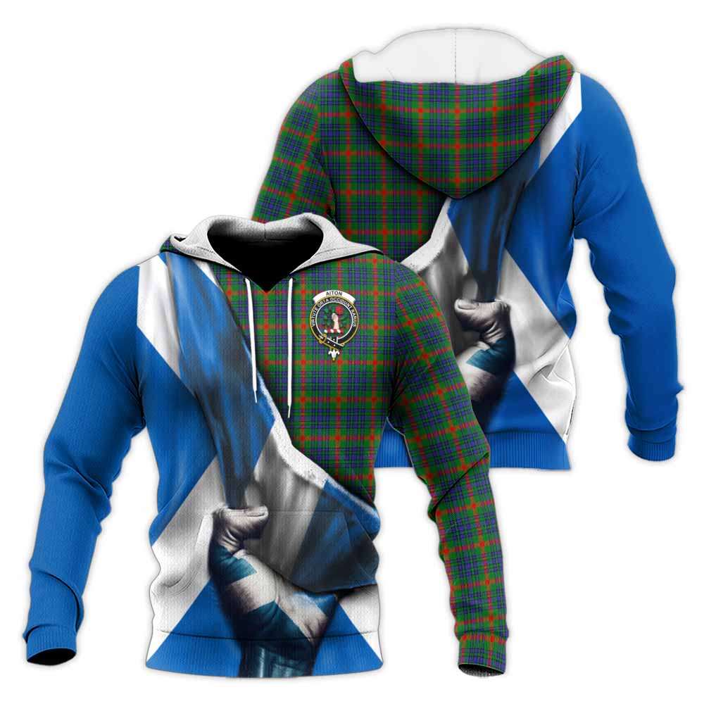 Tartan Vibes Clothing Aiton Tartan Knitted Hoodie with Family Crest Scotland Patriotic Style