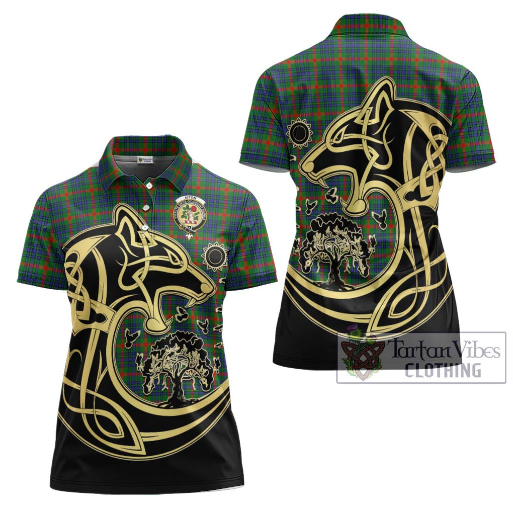 Aiton Tartan Women's Polo Shirt with Family Crest Celtic Wolf Style Women - Tartanvibesclothing Shop