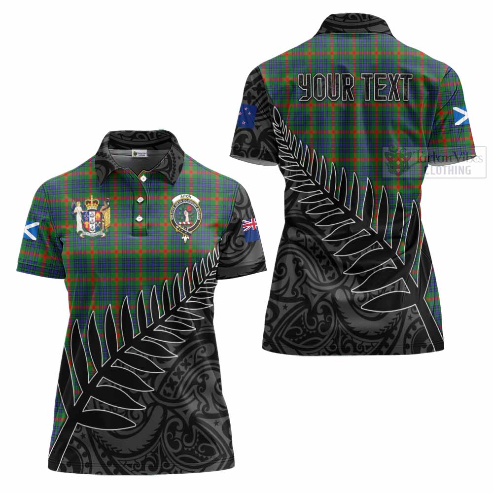 Tartan Vibes Clothing Aiton Crest Tartan Women's Polo Shirt with New Zealand Silver Fern Half Style